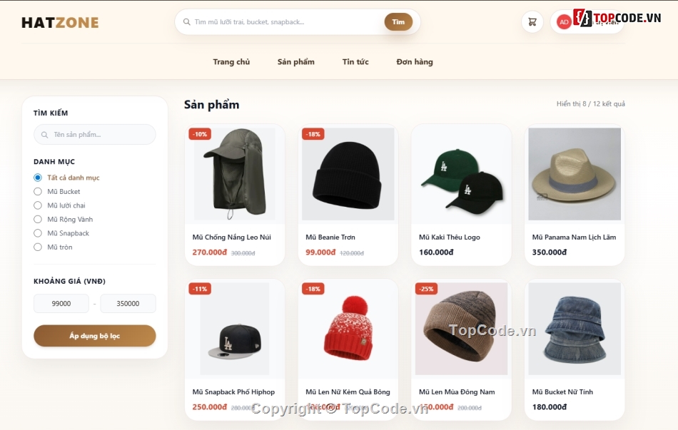 bán mũ,cửa hàng bán mũ,code bán mũ